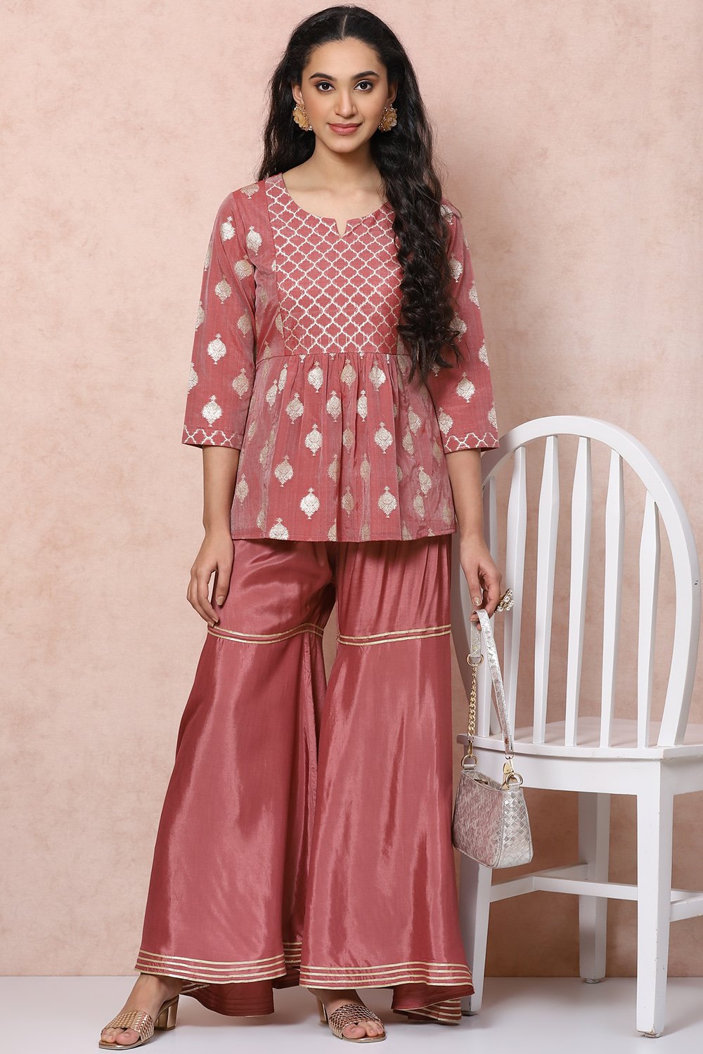 Peach Art Silk Sharara Set image number 6