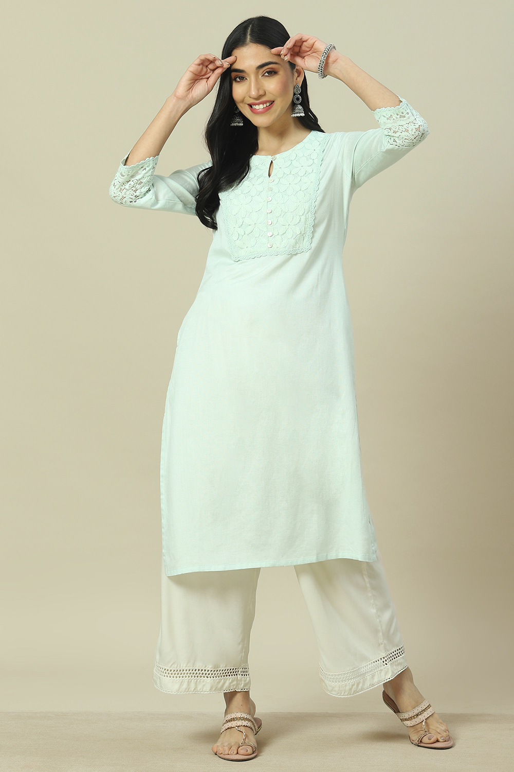 Mint Green LIVA Straight Kurta image number 0