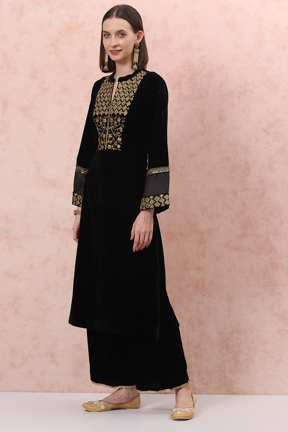 Black Art Silk Straight Suit Set image number 2