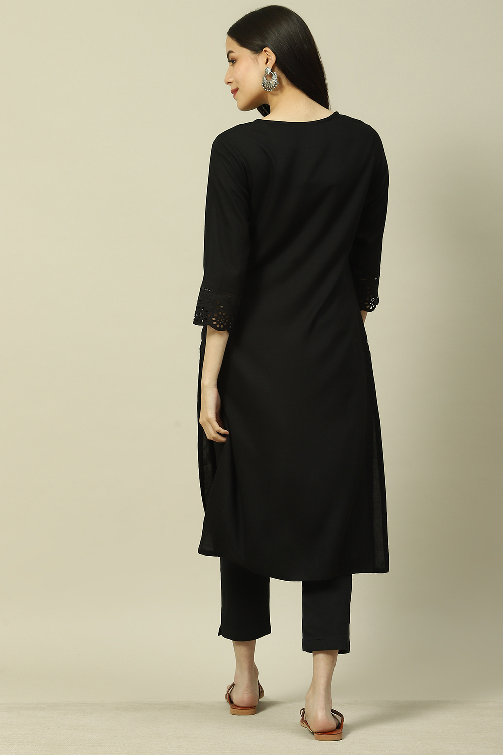 Black LIVA Straight Kurta image number 4