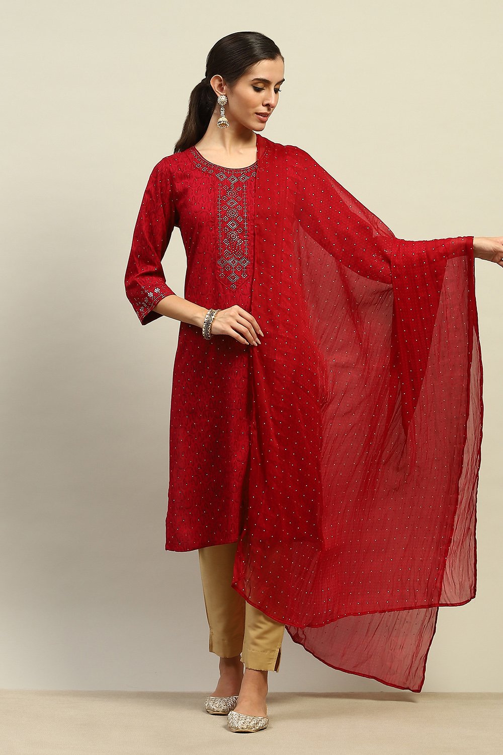 Red Poly Chiffon Dupatta image number 0