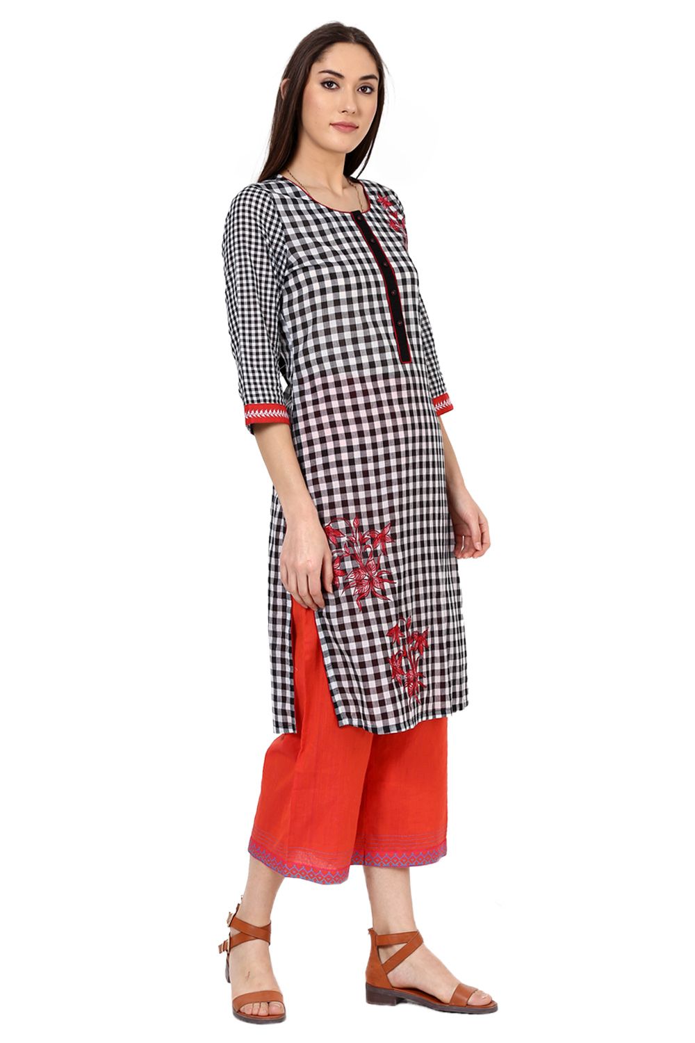 Off White Straight Cotton Kurta image number 3