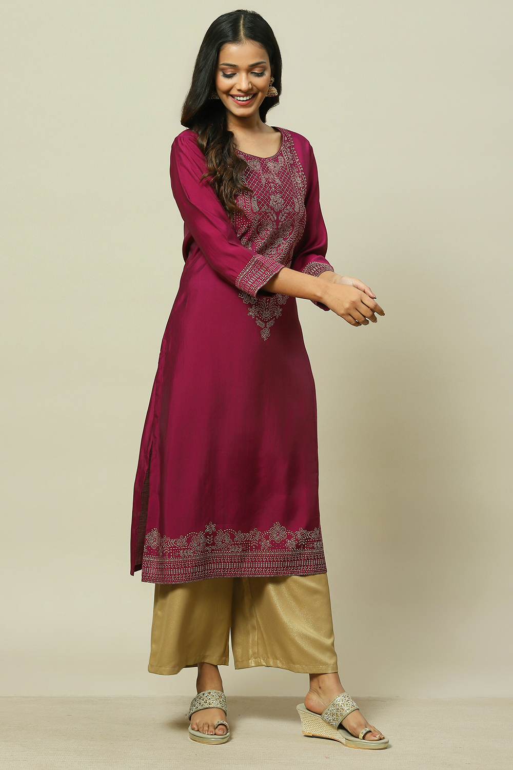 Purple LIVA Straight Kurta image number 3