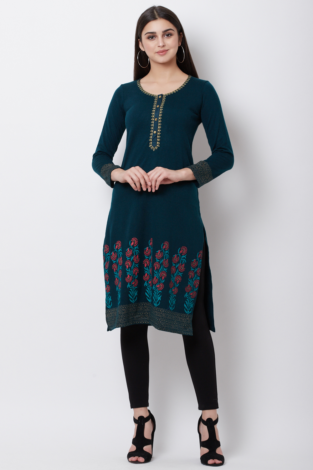 Dark Green POLY COTTON      Straight Kurta image number 0