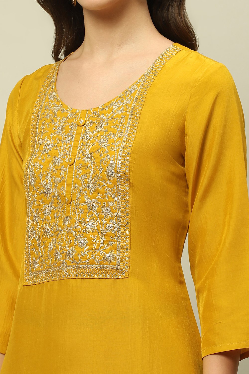 Yellow Viscose Blend Straight Kurta image number 1