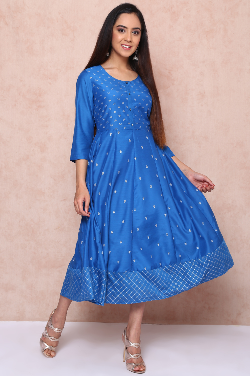 Royal Blue Art Silk Kalidar Dress image number 2