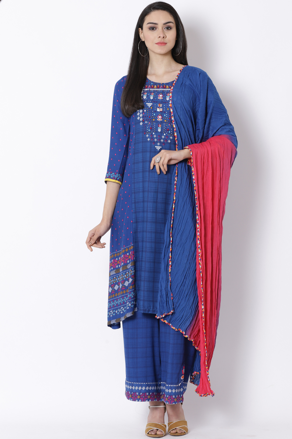 Blue Viscose A-Line Kurta image number 2