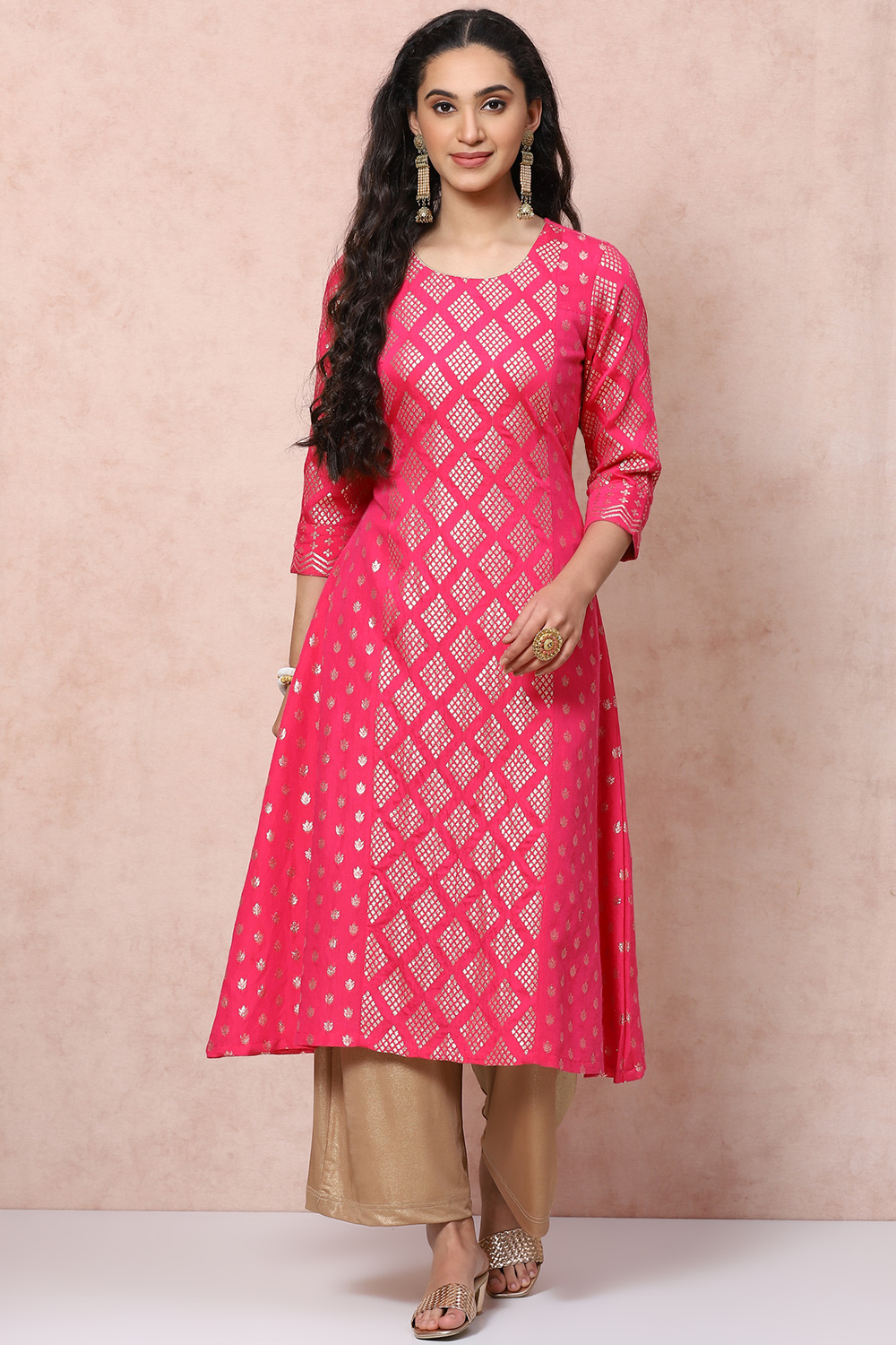 Fuchsia Art Silk A Line Kurta image number 0