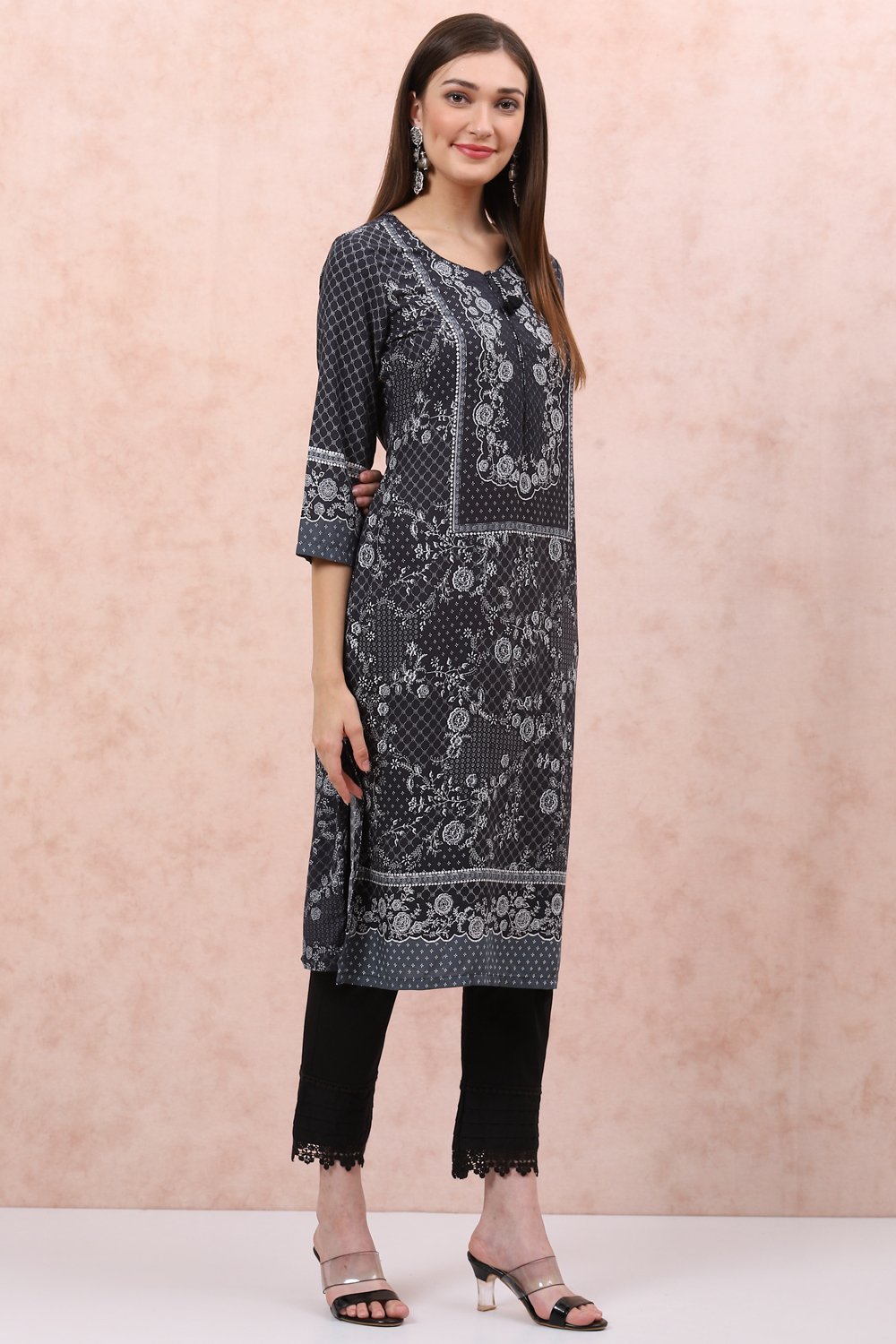 Black LIVA Straight Kurta image number 0