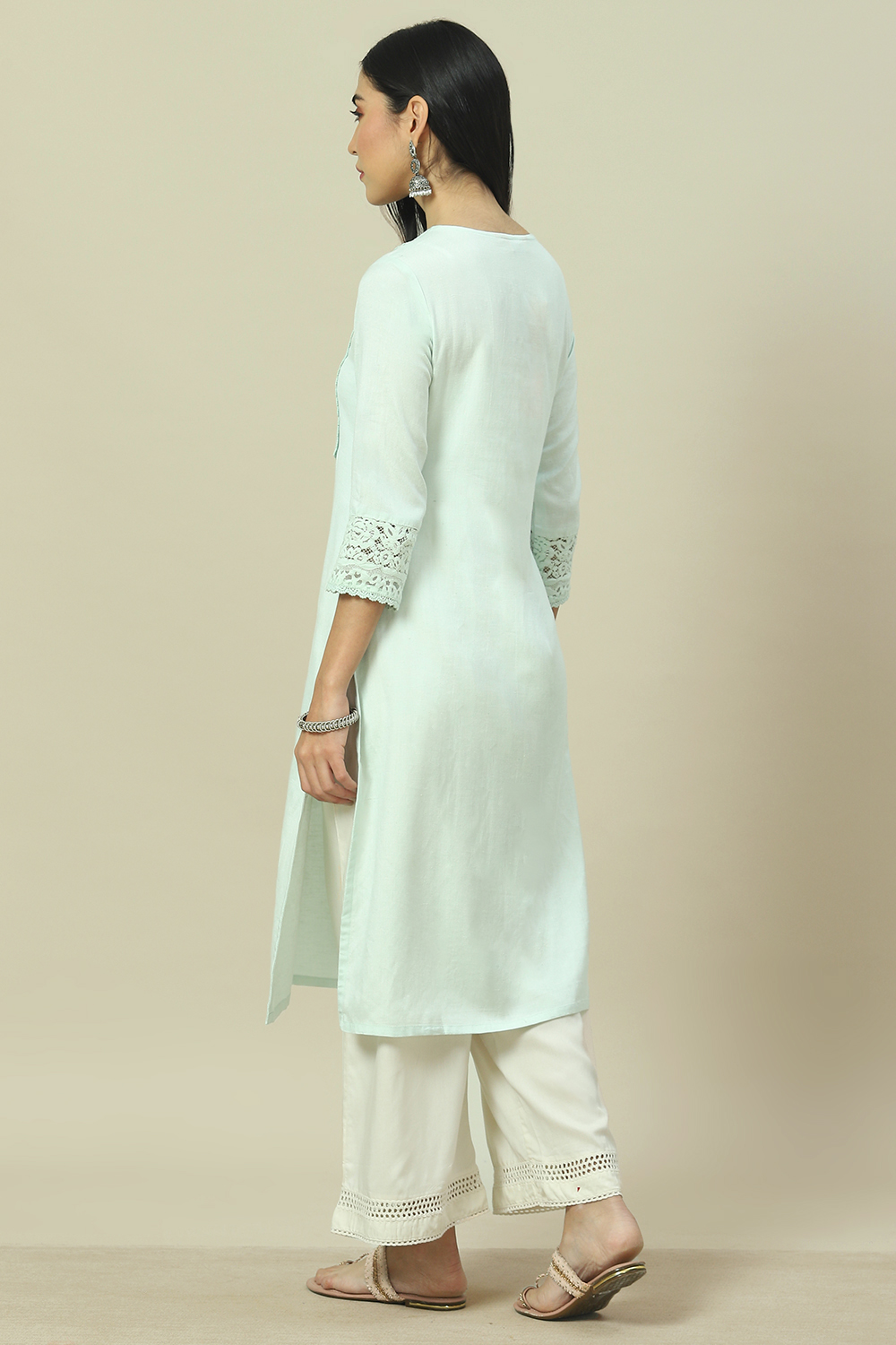 Mint Green LIVA Straight Kurta image number 4