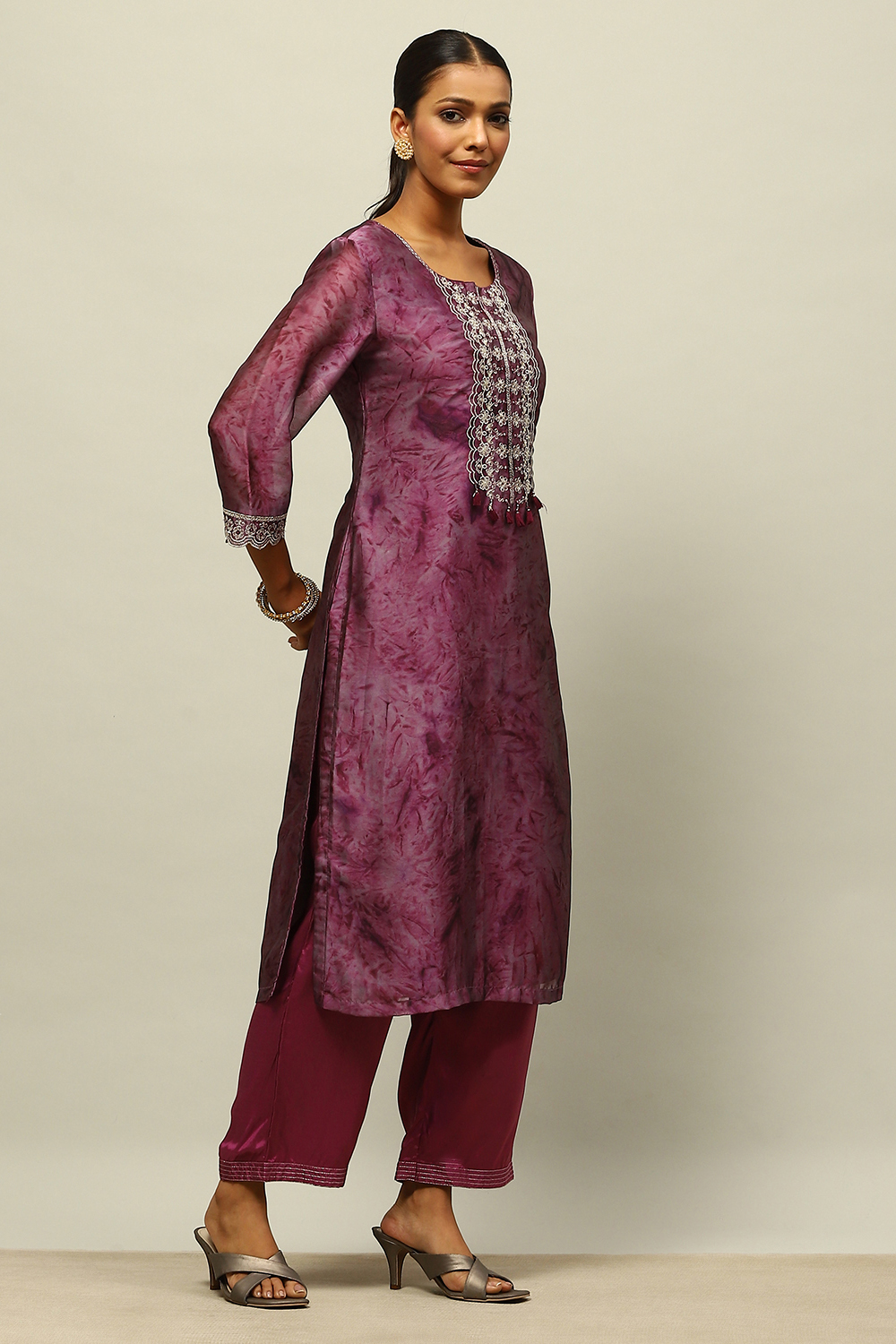 Purple Poly Georgette Straight Printed Kurta Palazzo Suit Set image number 5