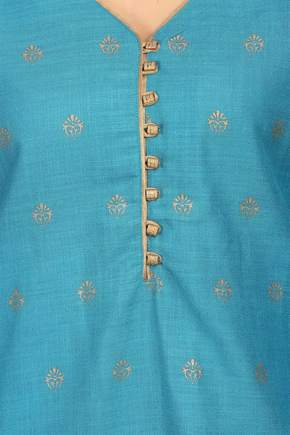 Turquoise Straight Viscose Kurta image number 4