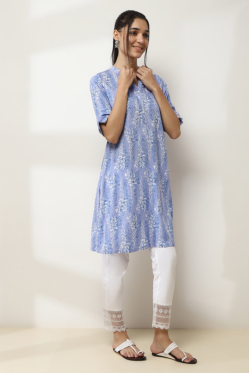 Lilac Printed Straight Kurta image number 4