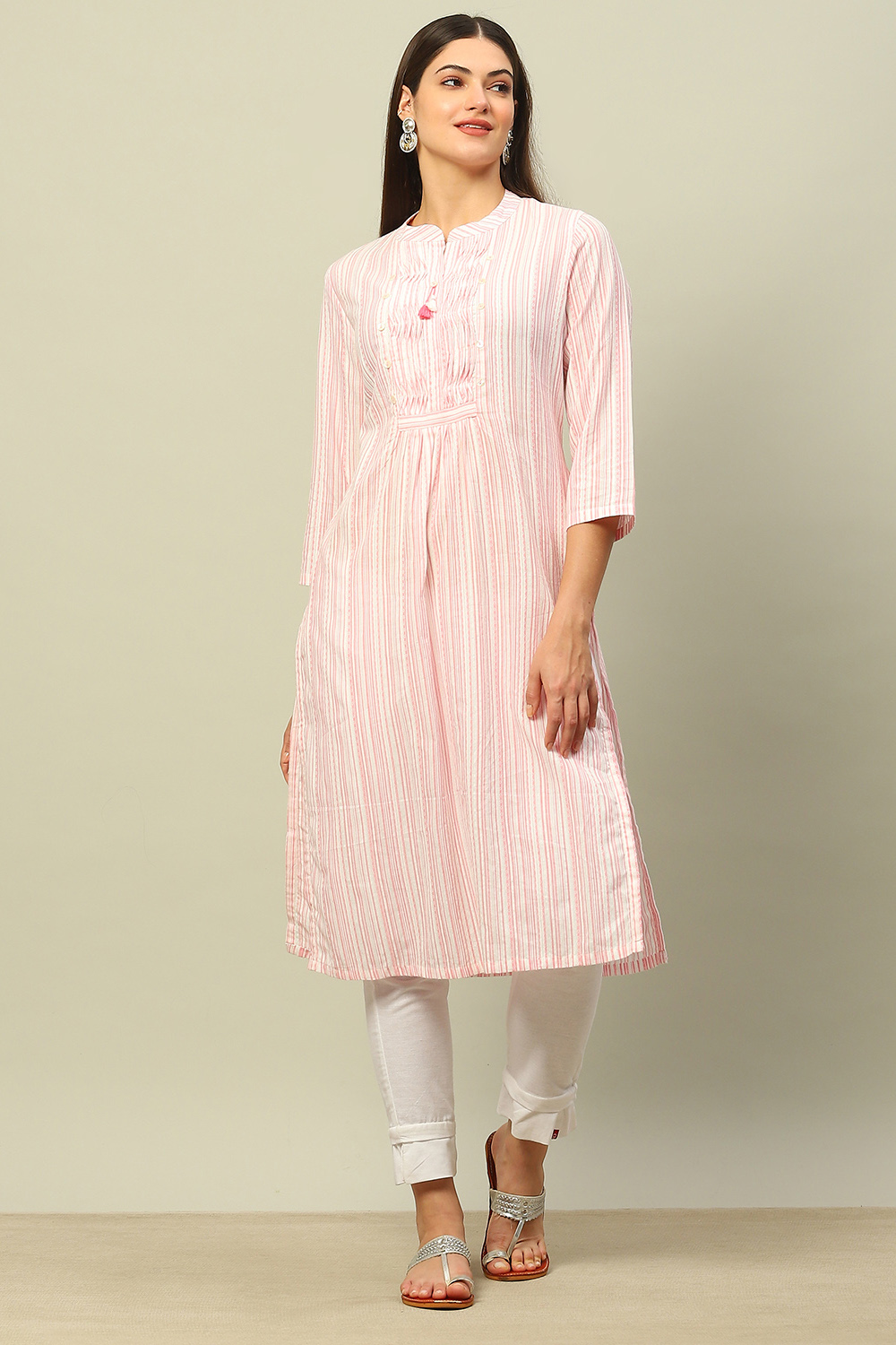 Pink Cotton Yarndyed Straight Kurta image number 0