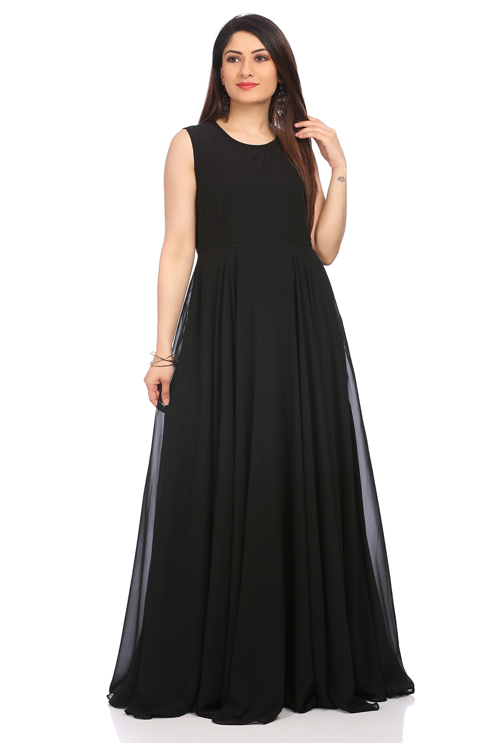 Black Art Silk Kurta Gown image number 3