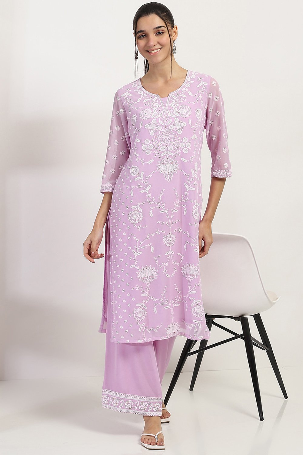 Lavender Polyester Straight Kurta image number 0