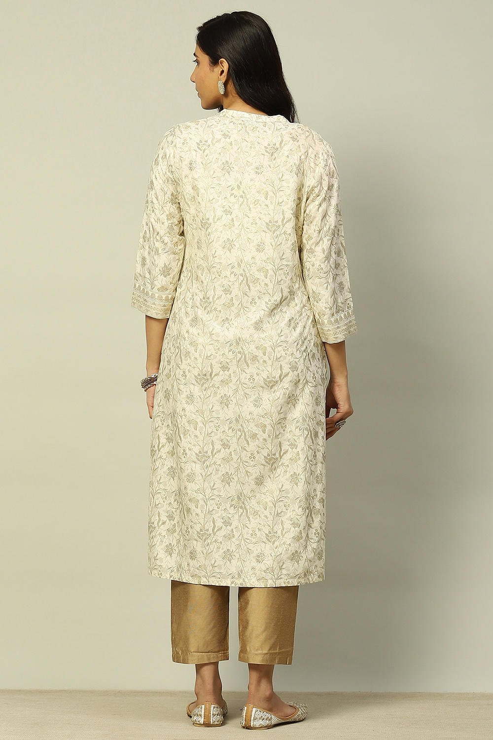 White Floral Printed Straight Kurta image number 3