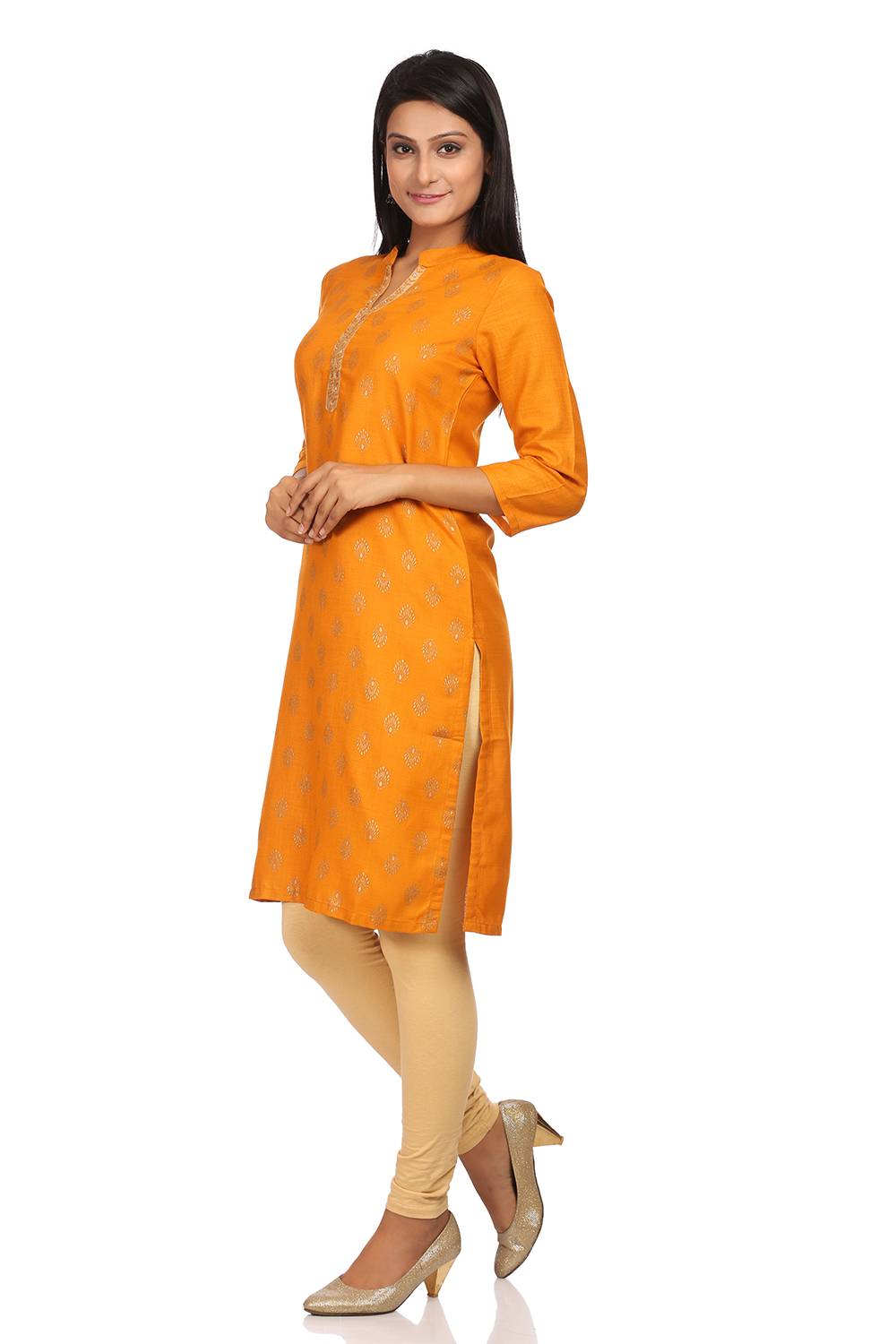 Yellow Straight Poly Viscose Kurta image number 1