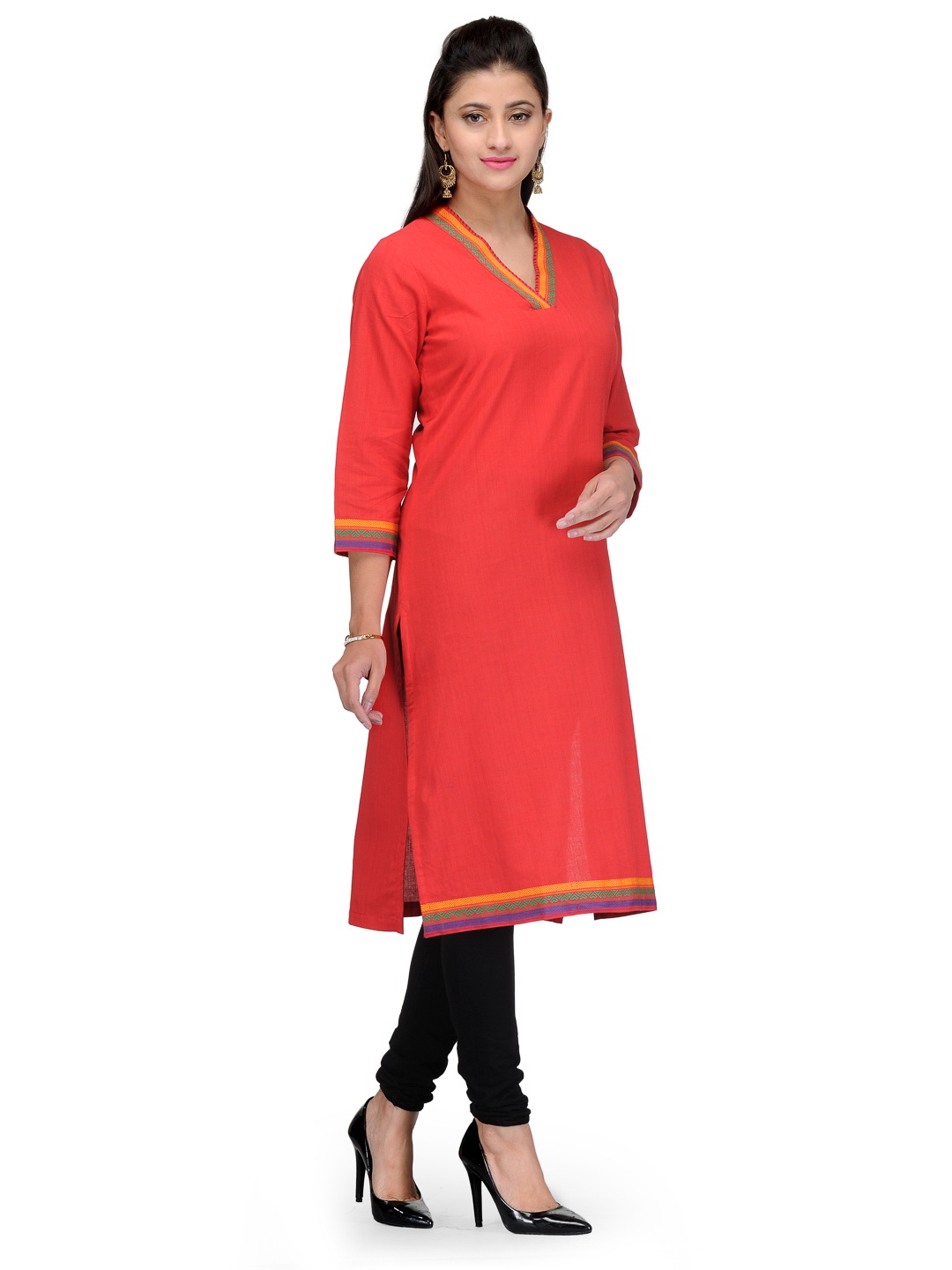 Red Cotton Straight Kurta image number 1