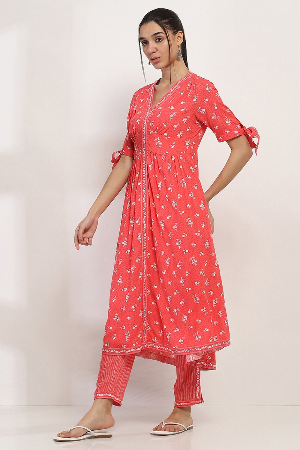 Coral Viscose Rayon Flared Dress image number 2