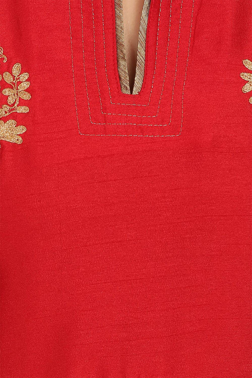 Red Straight Cotton Kurta image number 4