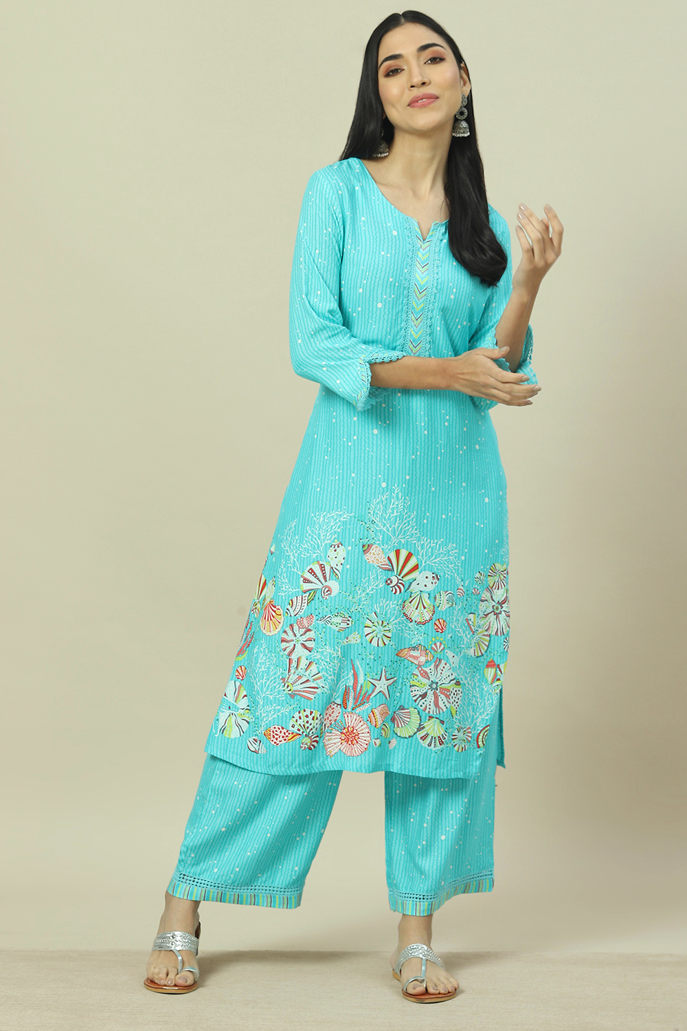 Sea Green LIVA Straight Kurta image number 0