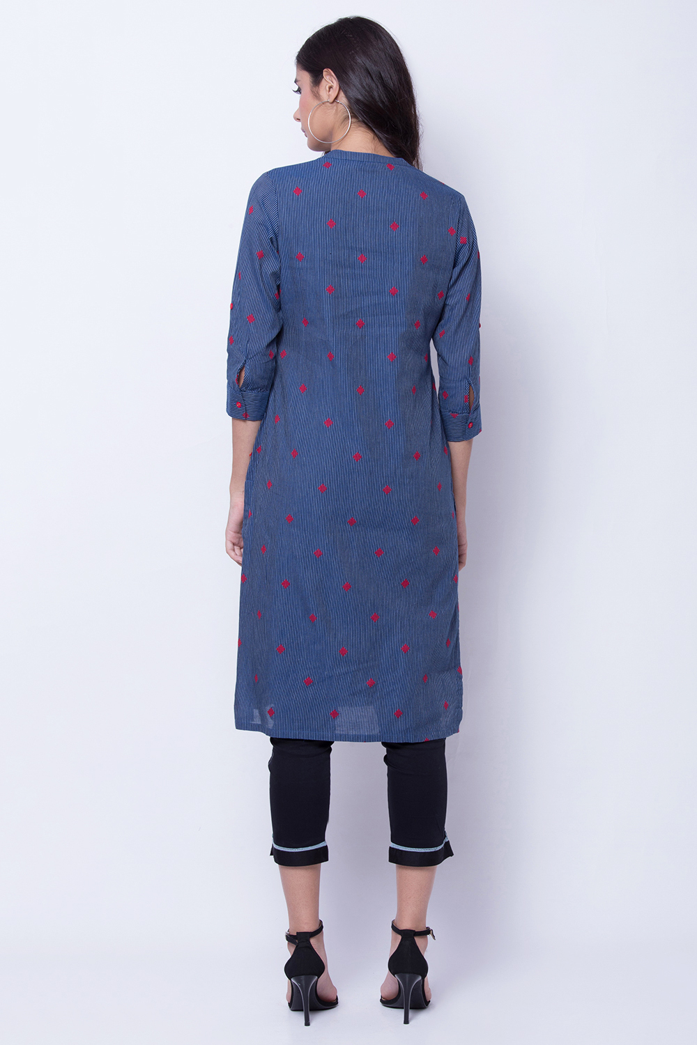 Blue Poly Cotton Straight Kurta image number 4