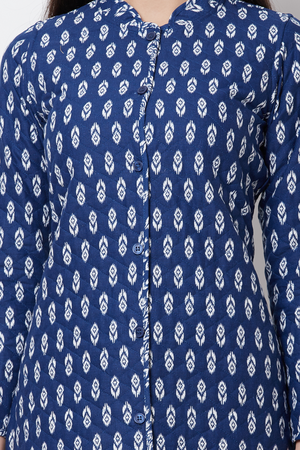 Blue Cotton And Flex A Line Jacket image number 1
