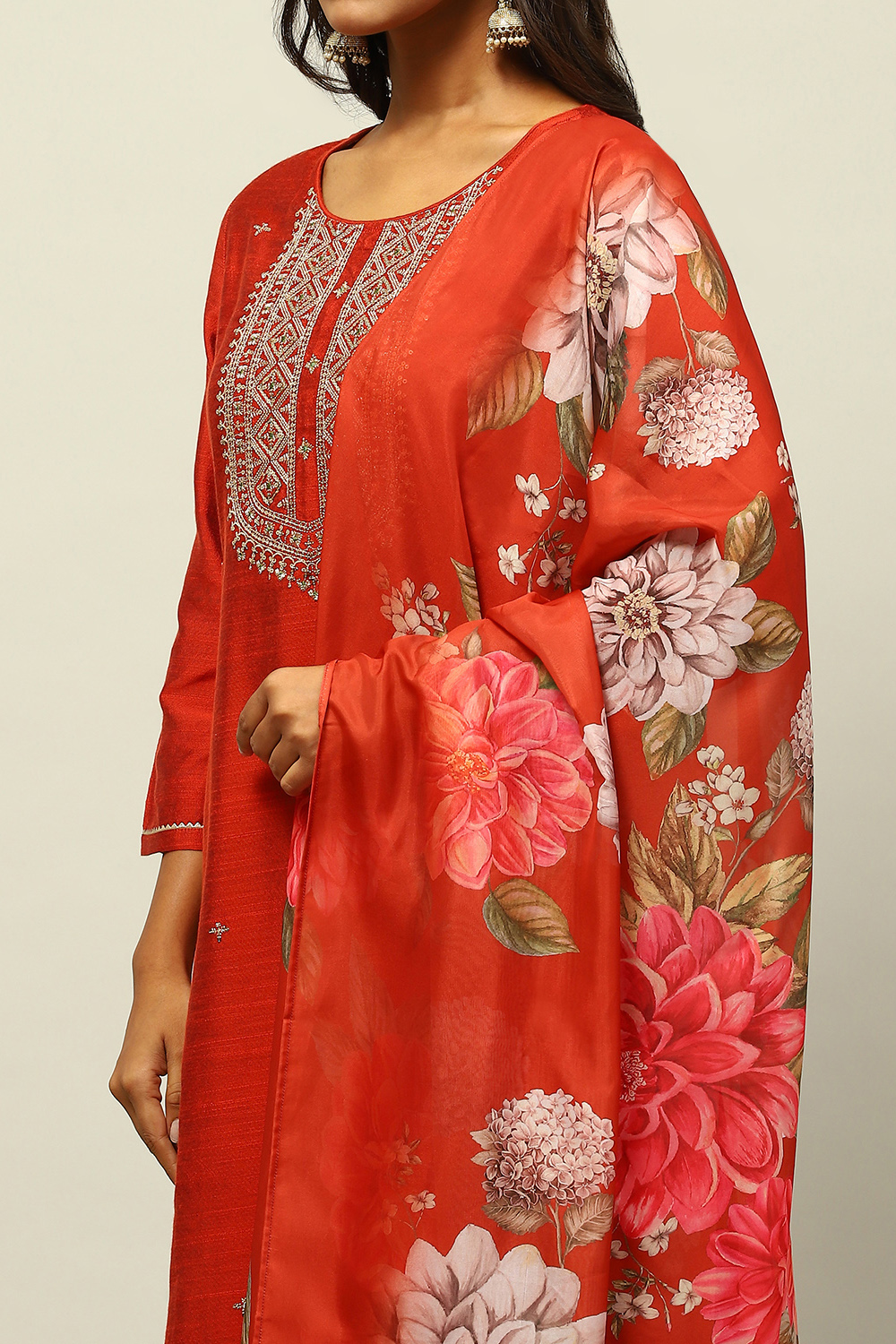 Rust-Red Viscose Blend Straight Solid Kurta Palazzo Suit Set image number 7