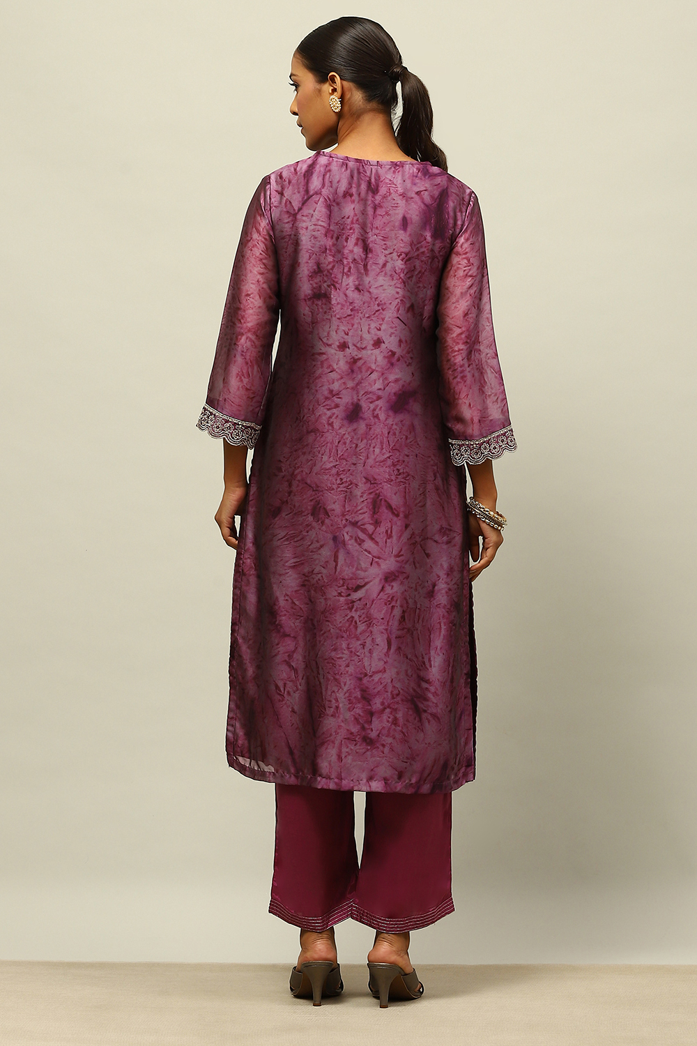 Purple Poly Georgette Straight Printed Kurta Palazzo Suit Set image number 4