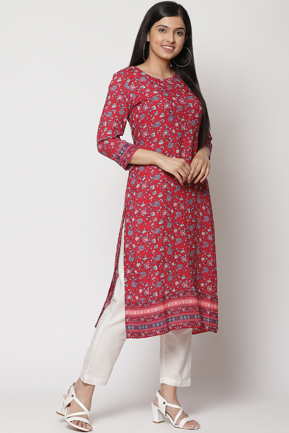 Red LIVA Straight Kurta image number 2