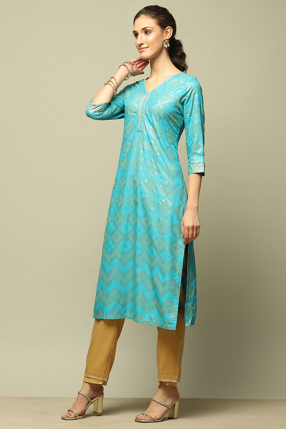 Blue Rayon Printed Straight Kurta image number 2