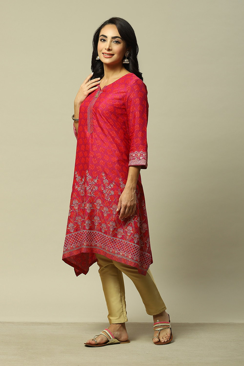 Purple LIVA Straight Printed Kurta image number 2