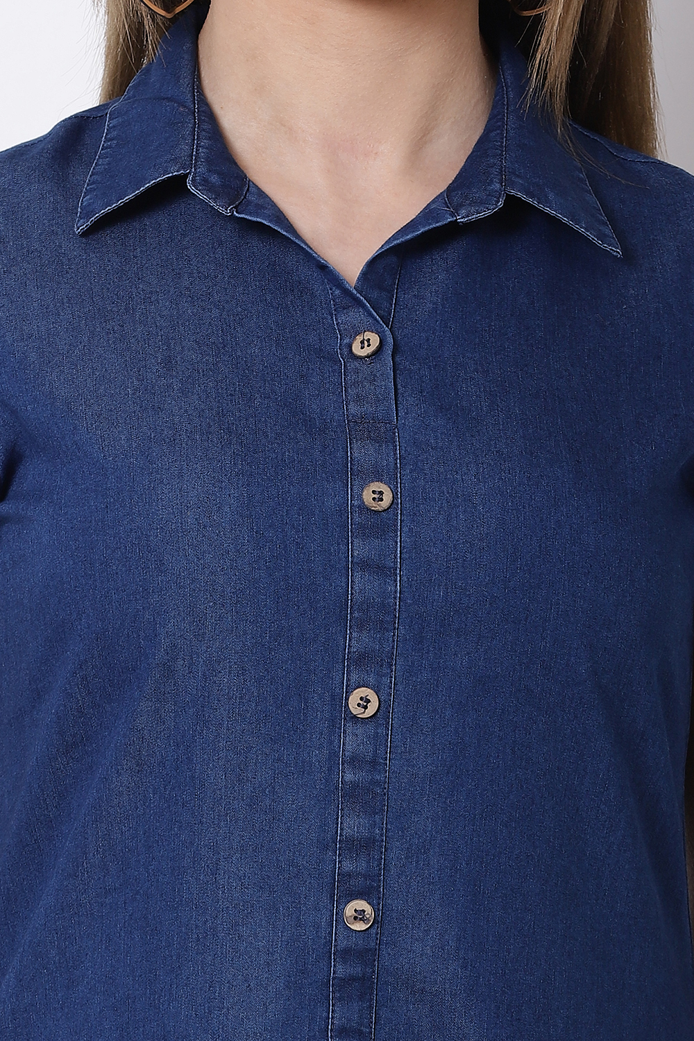 Denim Blue Cotton Asymmetric Dress image number 1