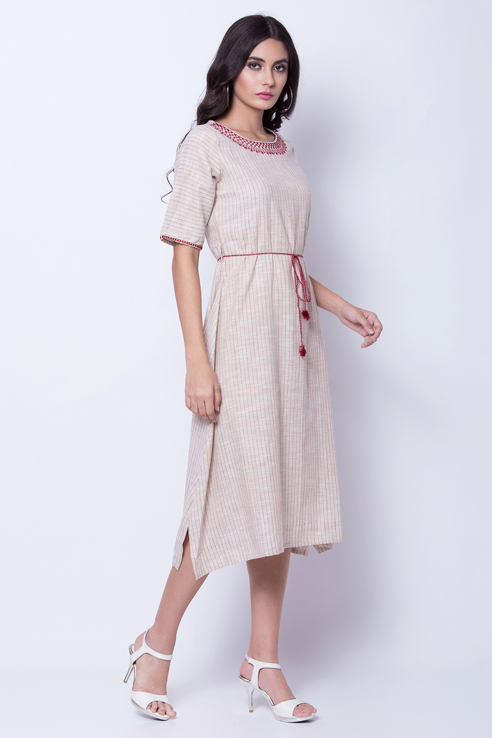 Beige Poly Cotton Asymmetric Dress image number 2