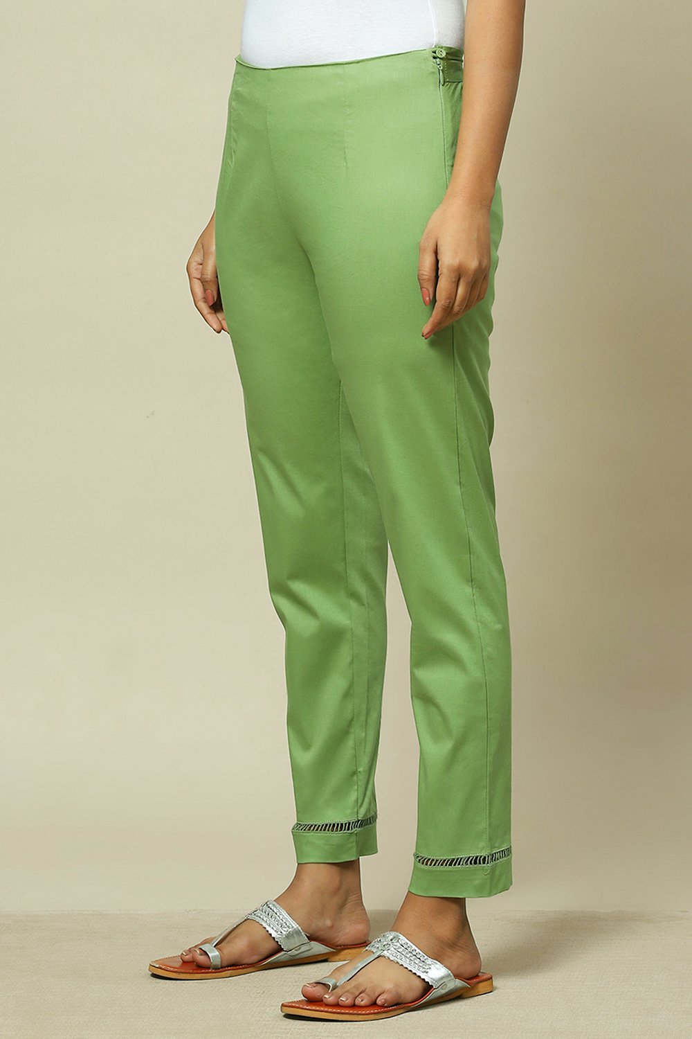 Pink Cotton Blend Slim Pant image number 2