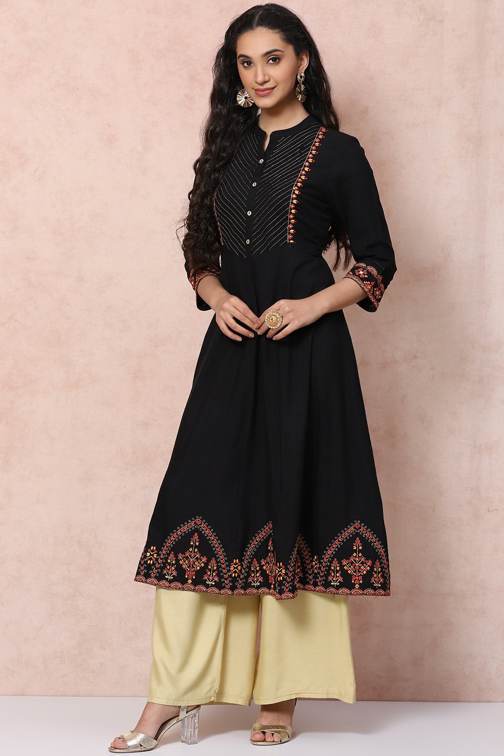 Black LIVA A Line Kurta image number 2