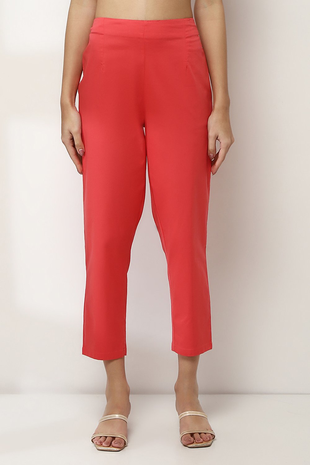 Aqua Cotton Lycra Solid Regular Pants image number 5