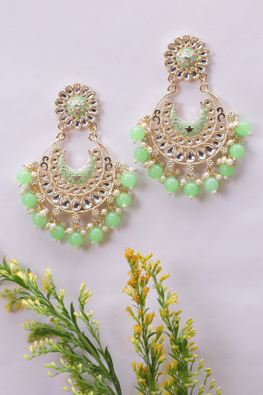 Sea Green Metal Brass Earrings image number 4