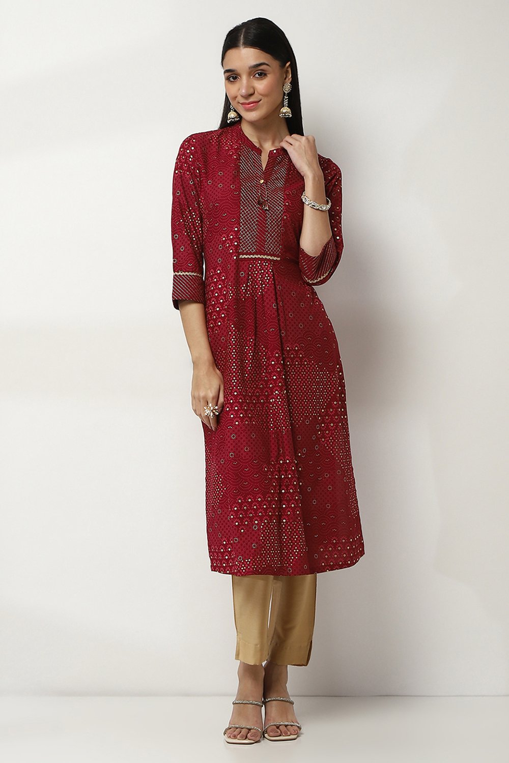 Red Viscose Printed Straight Kurta image number 5