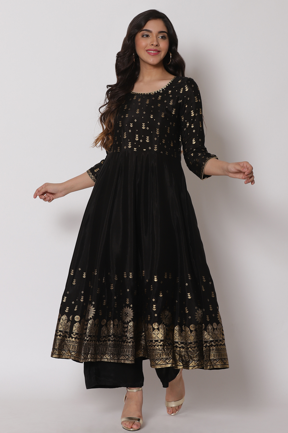 Black Viscose Kalidar Kurta image number 0