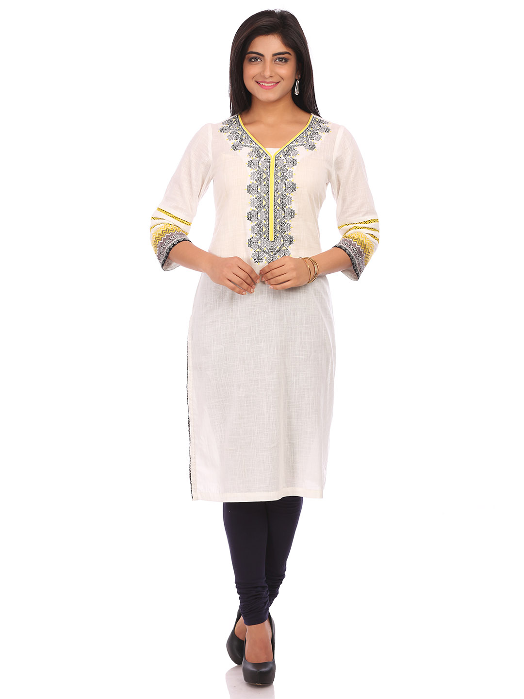 Off White Cotton Straight Kurta image number 0