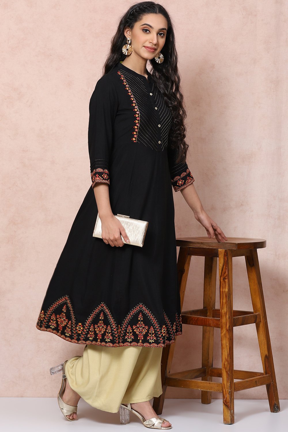 Black LIVA A Line Kurta image number 5