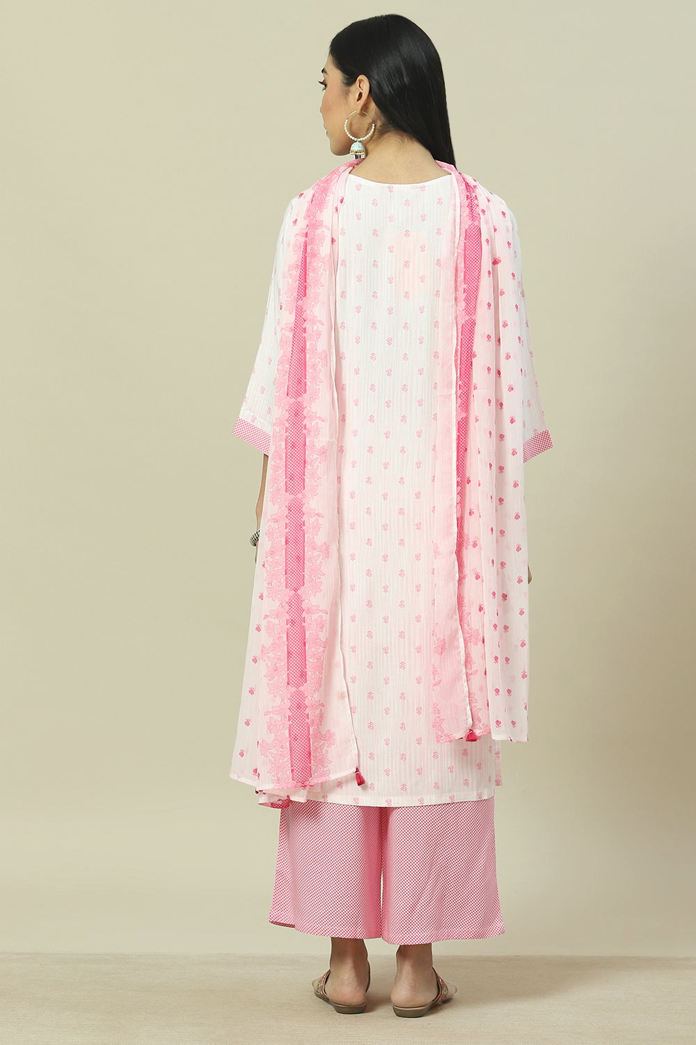 Pink LIVA Woven Straight Kurta Suit Set image number 4