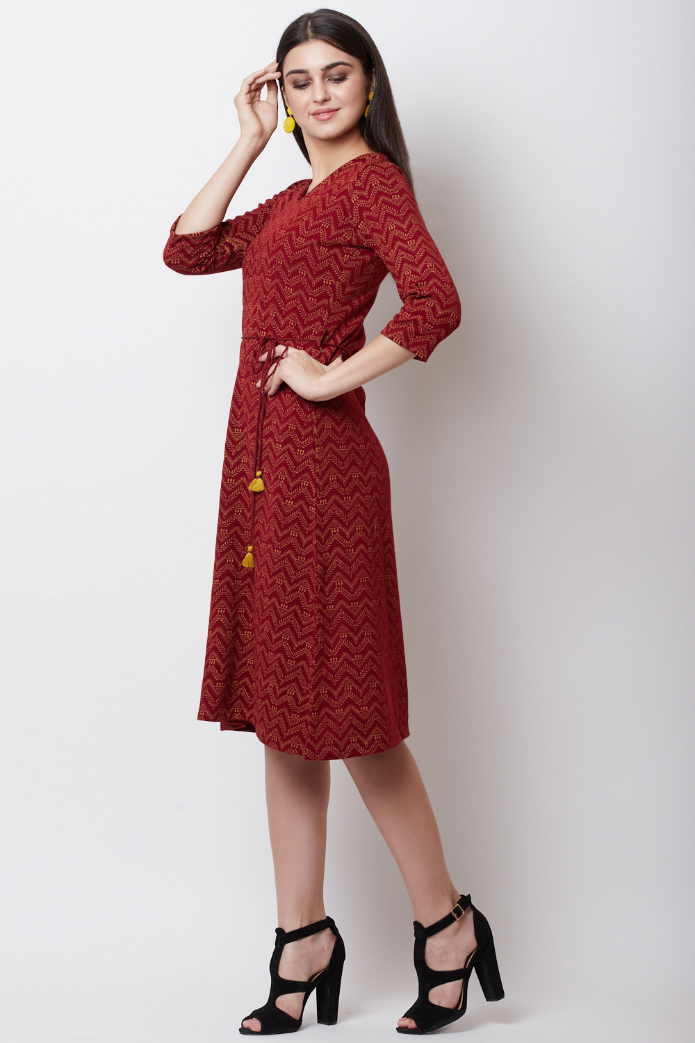 Maroon POLY COTTON      A Line Dress image number 2