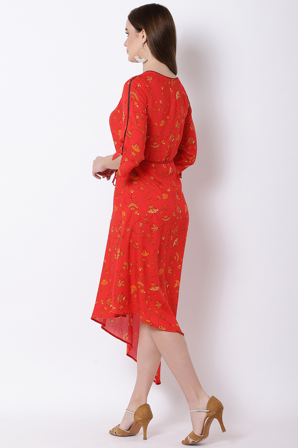 Red Viscose Rayon A Line Dress image number 4