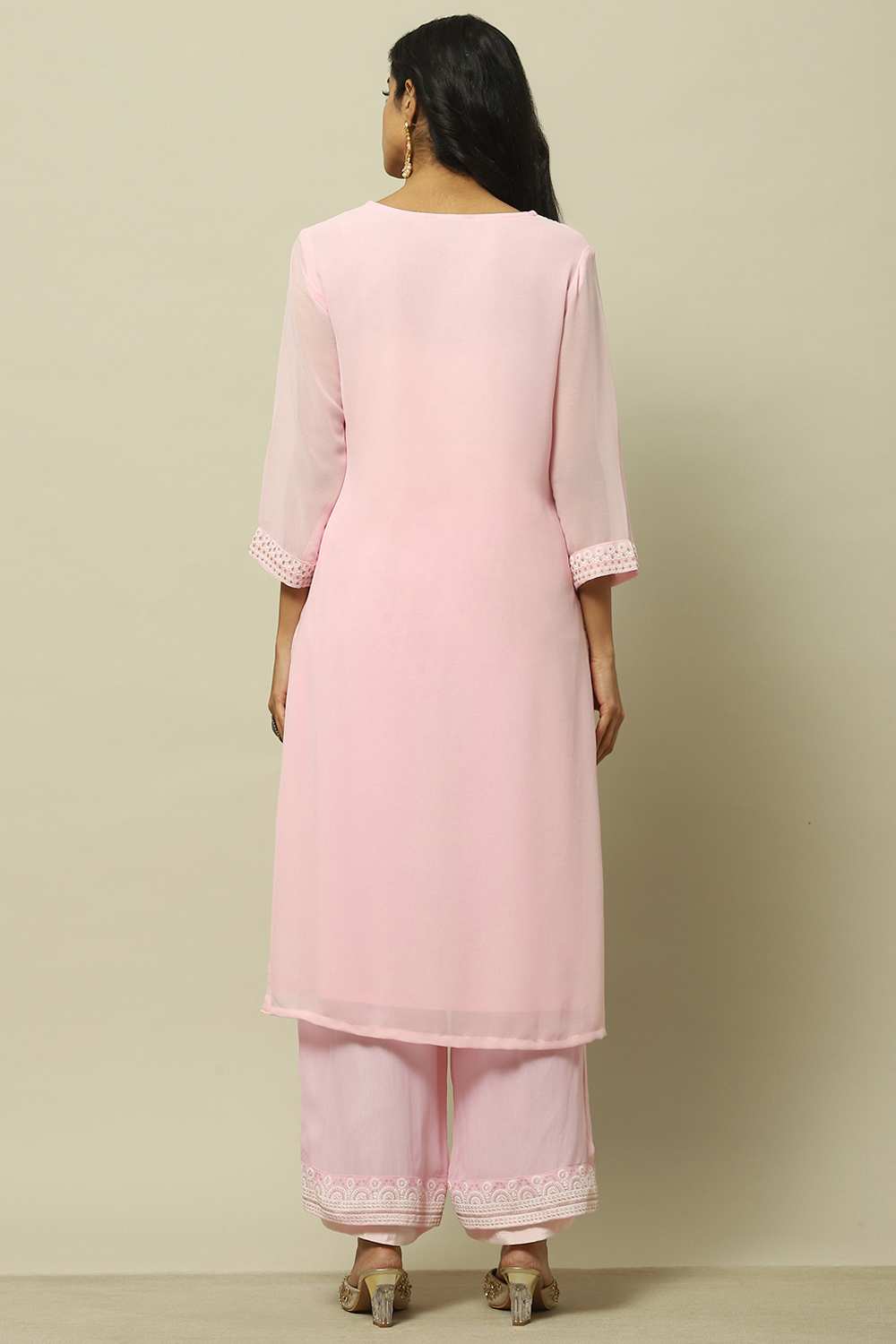 Pink Embroidered Straight Kurta image number 3