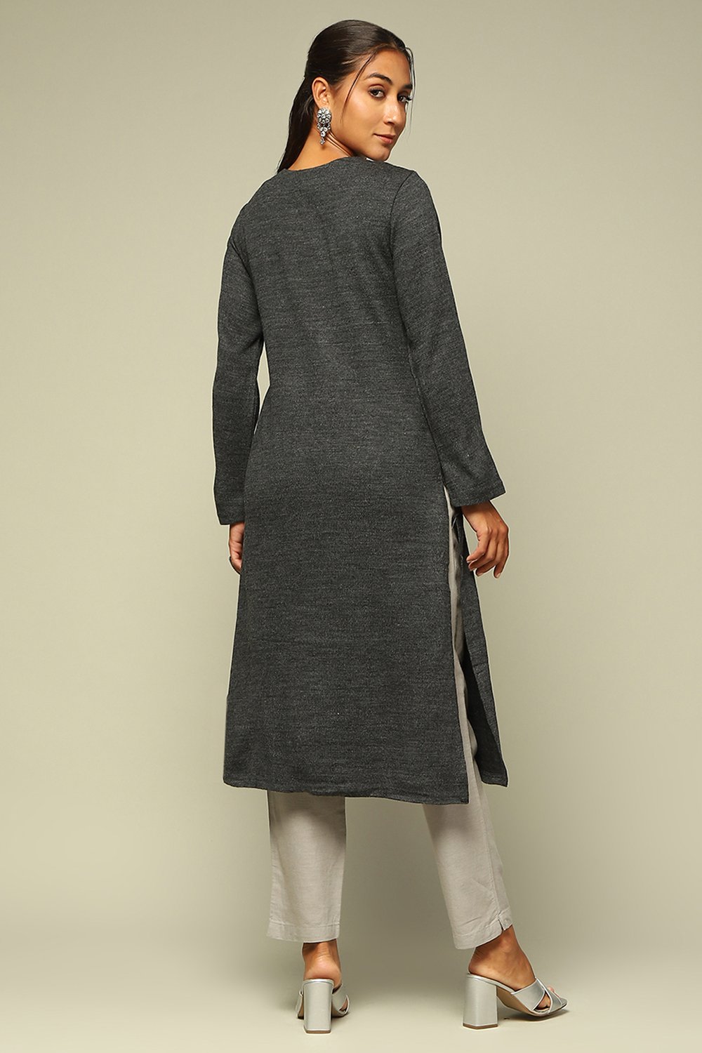 Grey Acrylic Straight Kurta image number 3