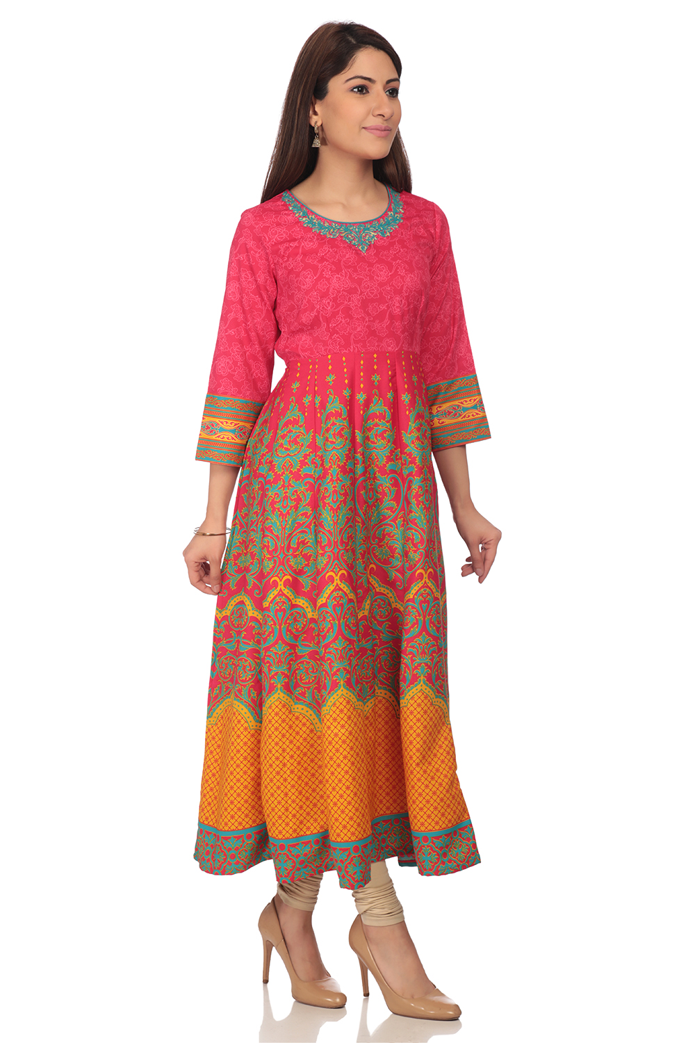 Pink Kalidar Poly Cotton Kurta image number 3