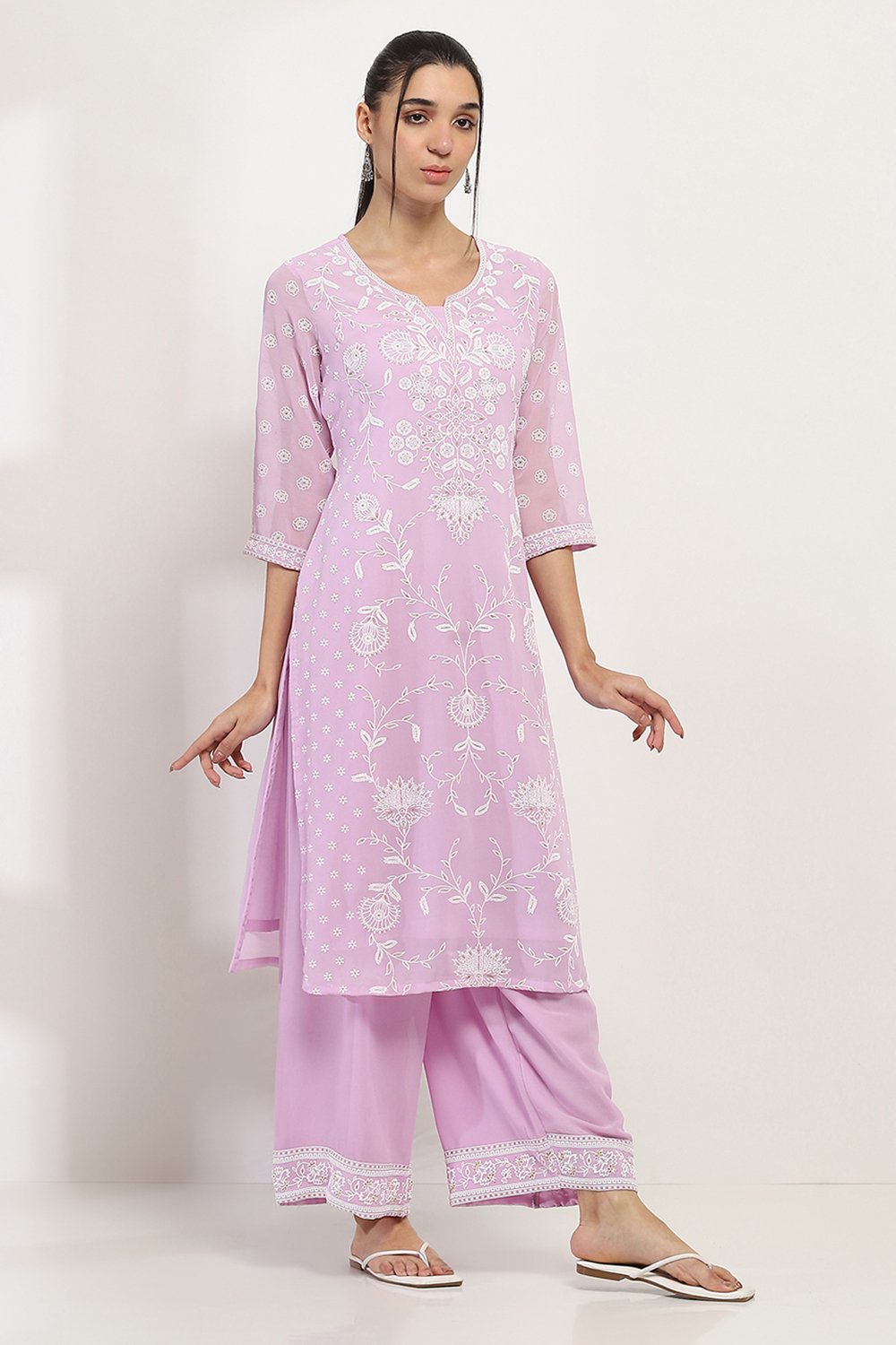 Lavender Polyester Straight Kurta image number 5